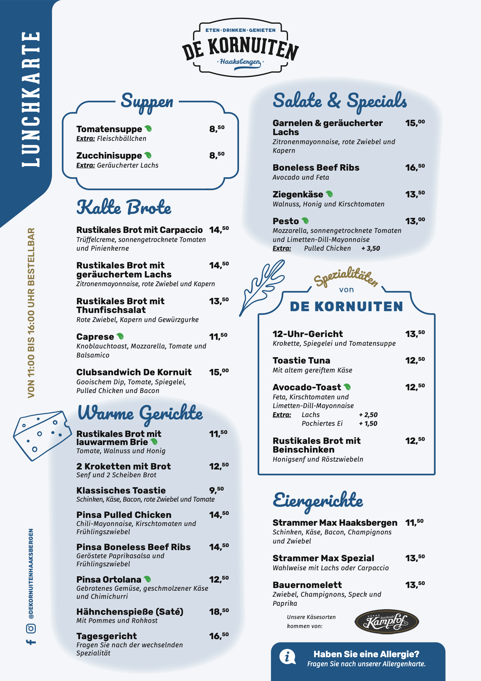 Lunchkarte von De Kornuiten auf Deutsch