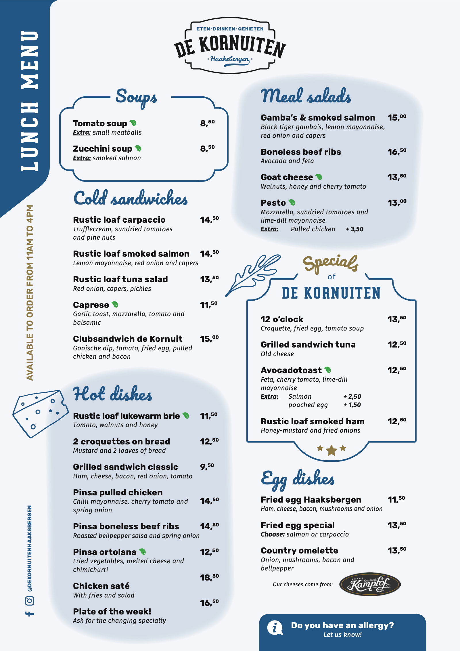 Lunch menu of De Kornuiten in English