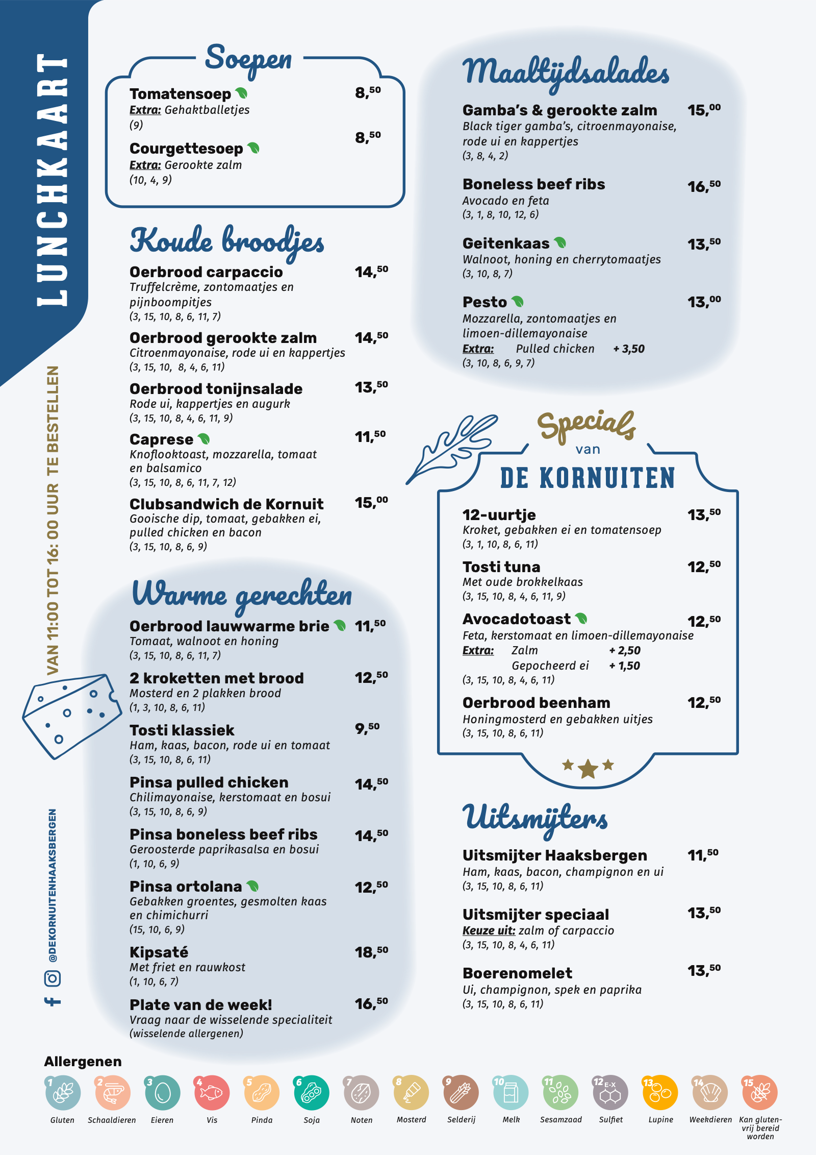 Lunchkaart van De Kornuiten met allergenen